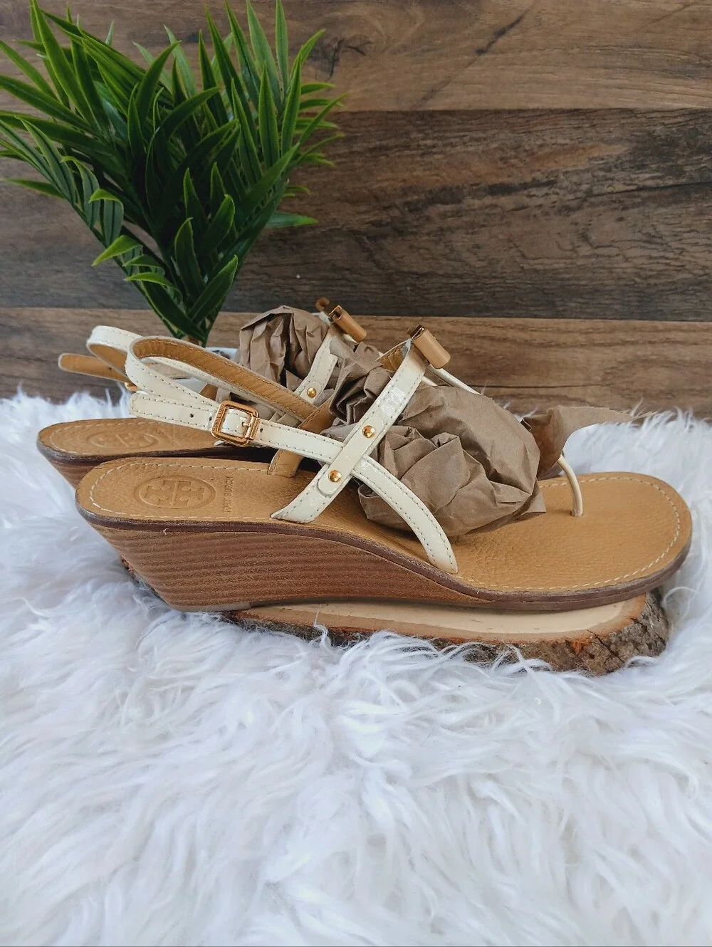 Tory Burch Leather Thong Wedge Sandals